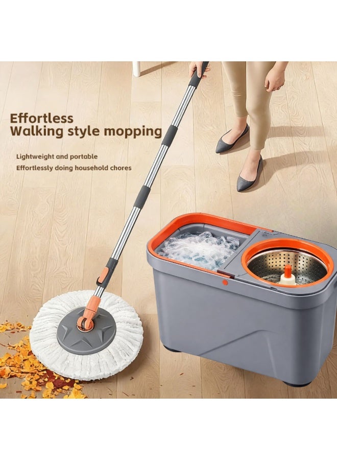 ARABIQO Spin Mop & Bucket Set System with Wheels, Hands-Free Wringer, Stainless Steel Handle, Microfiber Mop Heads, Removes 99% Bacteria, Easy Clean Floor Mop for Tile, Marble, Wood & All Floor Types - Image 5